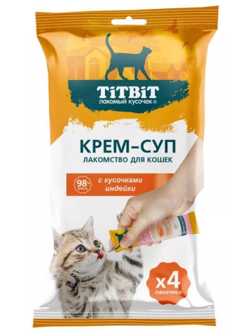 Влажный корм Titbit крем-суп Turkey для кошек, с кусочками, с индейкой, 10 г фото 1