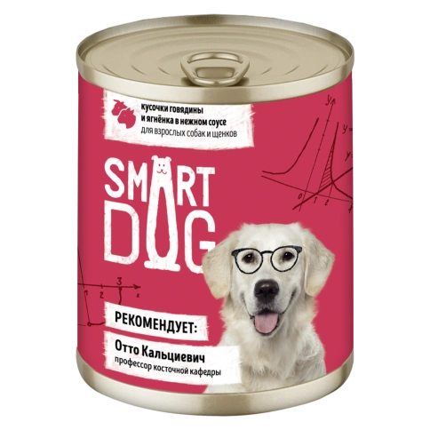 Влажный корм Smart Dog Beef & Lamb для взрослых собак и щенков, кусочки говядины и ягненка в нежном соусе, 240 г фото 1