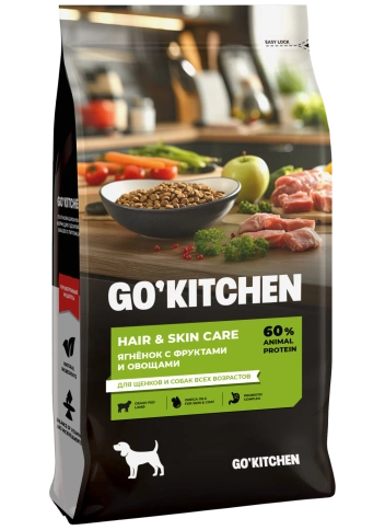 Сухой корм Go'Kitchen Lamb & Vegetables Hair & Skin Care для щенков и собак всех возрастов, со свежим ягненком, фруктами и овощами, 18 кг фото 1