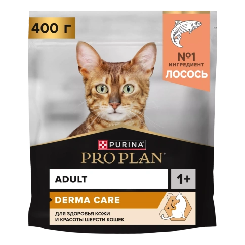 Сухой корм PRO PLAN Salmon для здоровья шерсти и кожи взрослых кошек, с высоким содержанием лосося, 400 г фото 1