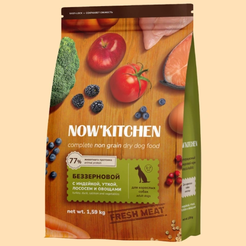 Сухой корм NOW'KITCHEN Fresh Adult Turkey, Duck & Salmon для взрослых собак со свежей индейкой,уткой, с индейкой, уткой и лососем, 1,59 кг фото 1