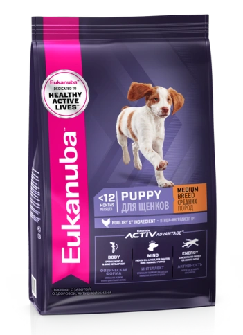 Сухой корм Eukanuba Puppy Medium Breed для щенков средних пород, с птицей, 15 кг фото 1