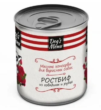 Влажный корм Dog`s Menu Beef & Tripe для взрослых собак ростбиф из говядины и рубца, 750 г фото 1