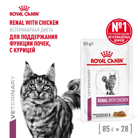 Влажный корм Royal Canin Renal Chicken для кошек при заболеваниях почек, в соусе, с курицей, пауч, 85 г фото 12