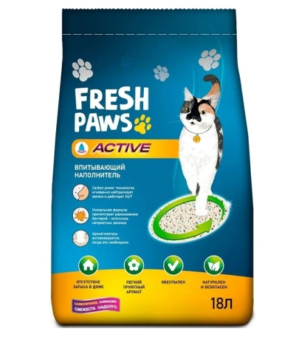 Наполнитель Fresh Paws Active для кошачьих туалетов, впитывающий с активированным углем, 18 л фото 1