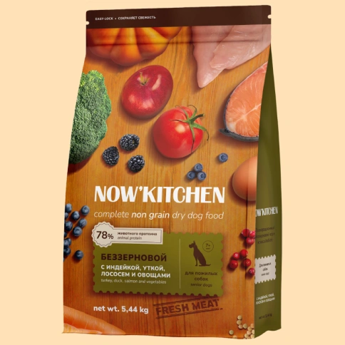 Сухой корм NOW'KITCHEN Fresh Senior Turkey, Duck & Salmon для собак старше 7 лет со свежей индейкой,уткой, с индейкой, уткой и лососем, 5,44 кг фото 1