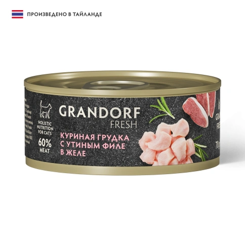 Влажный корм Grandorf Fresh Chicken & Duck для кошек, консервы, куриная грудка с утиным филе в желе, 70 г фото 1