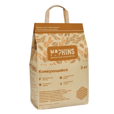 Наполнитель Napkins для кошачьего туалета, древесный комкующийся, 6 л фото 1