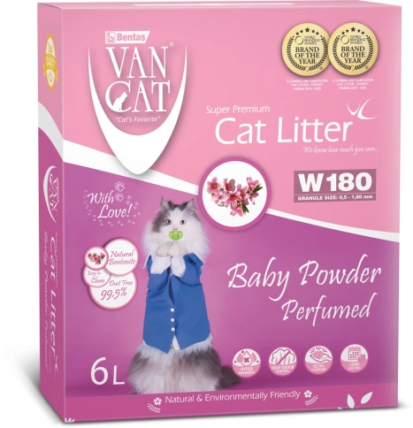 Наполнитель Van Cat для кошачьего туалета, комкующийся без пыли с ароматом детской присыпки, 6 л фото 1
