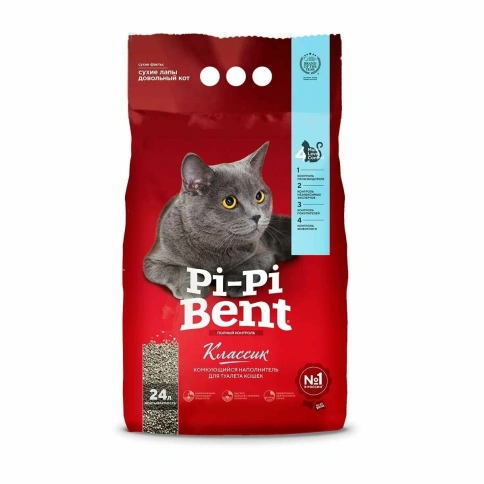Наполнитель Pi-Pi Bent Classik для кошачьих туалетов, комкующийся из природного бентонита крафтовый пакет, 24 л фото 1