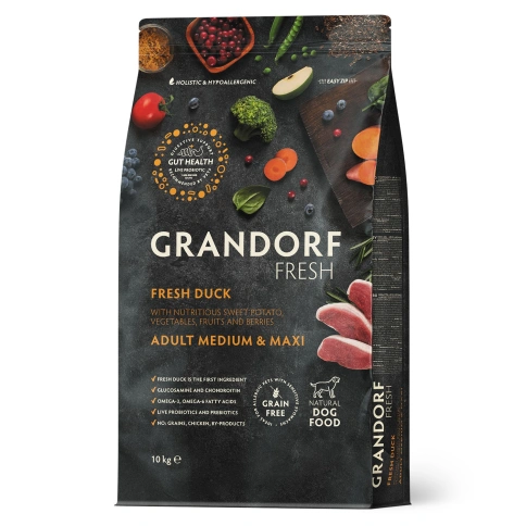 Сухой корм Grandorf Fresh Dog Duck & Sweet Potato для взрослых собак средних и крупных пород диетическая формула для особо аллергичных собак утка, с бататом, 10 кг фото 1