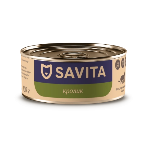 Влажный корм SAVITA Rabbit для стерилизованных кошек, с кроликомом, 100 г фото 1