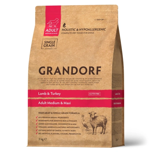 Сухой корм Grandorf Lamb & Turkey Med& Maxi для взрослых собак средних и крупных пород, с ягненком и индейкой, 3 кг фото 1