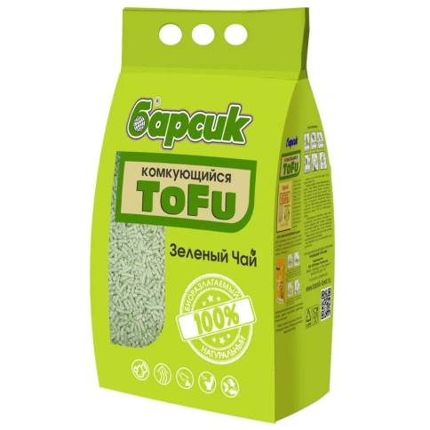 Наполнитель Барсик Tofu Mix для кошачьих туалетов, Зеленый чай бентонит комкующийся, 4,54 л фото 1