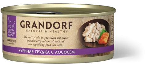 Влажный корм Grandorf Chicken & Salmon для кошек, консервы, Куриная грудка с лососем в бульоне, 70 г фото 1