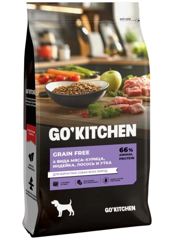 Сухой корм Go'Kitchen Chicken, Turkey, Salmon & Duck для взрослых собак всех пород, с курицей, с курицей, индейкой, лососем и уткой, 18 кг фото 1
