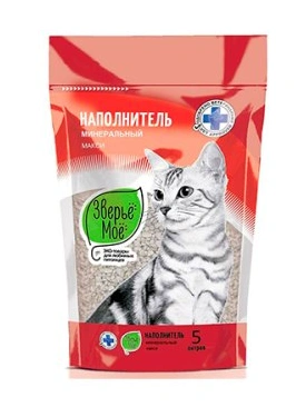 Наполнитель Зверьё Моё для кошачьих туалетов, Макси минеральный впитывающий, 5 л фото 1