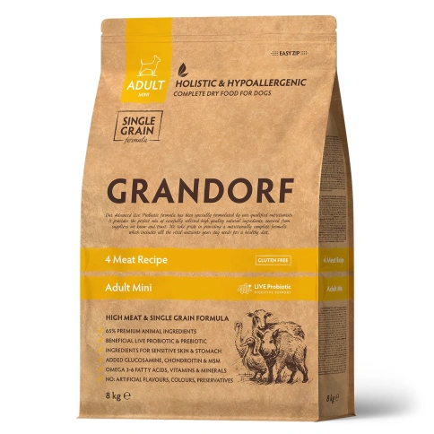 Сухой корм Grandorf 4 Meat Probiotic Mini Четыре вида мяса Meat Assortment для взрослых собак мелких пород, 8 кг фото 1