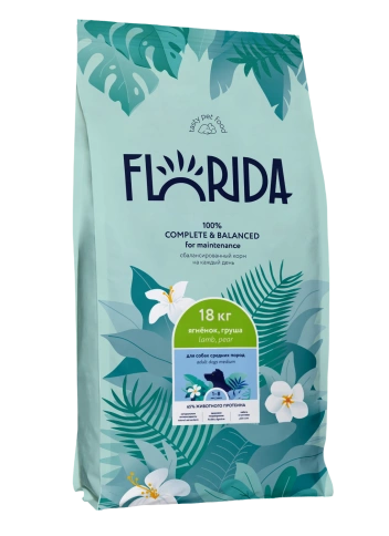 Сухой корм FLORIDA Medium Adult Lamb & Pear для взрослых собак средних пород, с ягненком и грушей, 18 кг фото 1