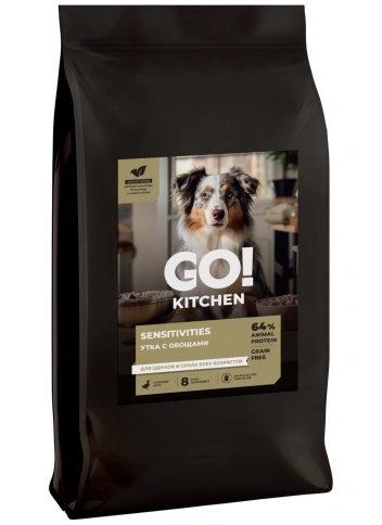 Сухой корм Go'Kitchen Duck для щенков и собак всех возрастов для чувствительного пищеварения, с уткой, 9,98 кг фото 3