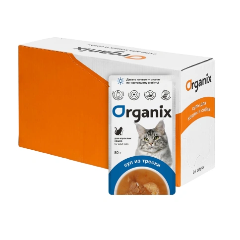 Влажный корм Organix Preventive Line суп Cod, Vegetables & Rice для кошек, с треской, овощами и рисом, 80 г фото 1