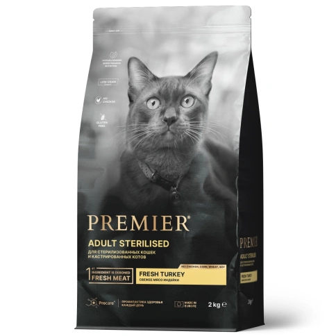 Сухой корм Premier Cat Turkey Sterilised для стерилизованных кошек, с индейкой, 2 кг фото 1