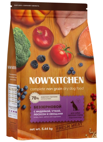 Сухой корм NOW'KITCHEN Fresh Large Adult Turkey, Duck & Salmon для взрослых собак крупных пород со свежей индейкой,уткой, с индейкой, уткой и лососем, 5,44 кг фото 1