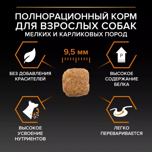 Сухой корм PRO PLAN Chicken для взрослых собак мелких и карликовых пород, с высоким содержанием курицы, 700 г фото 3