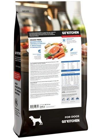 Сухой корм Go'Kitchen Salmon, Cod & Vegetables Для щенков и собак всех возрастов, с лососем, треской, фруктами и овощами, 9,98 кг фото 2