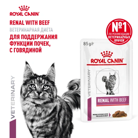 Влажный корм Royal Canin Renal Beef для кошек при заболеваниях почек, в соусе, с говядиной, пауч, 85 г фото 14