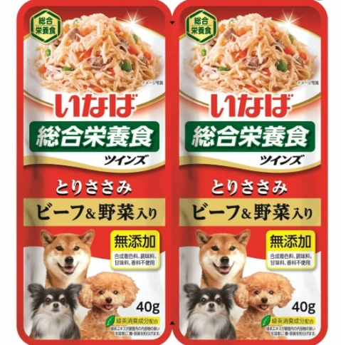 Влажный корм Inaba Twins Chicken, Beef & Vegetables для собак, куриное филе с овощами и говядиной в желе, 40 г фото 1