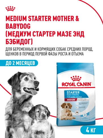 Сухой корм Royal Canin Medium Starter Mother & Babydog для щенков и кормящих сук, 4 кг фото 13