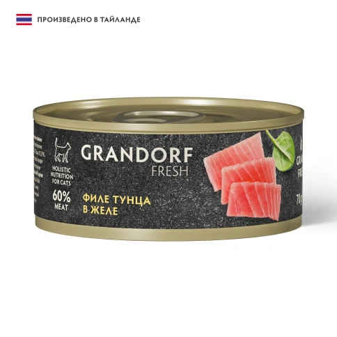 Влажный корм Grandorf Fresh Tuna для кошек, консервы, филе тунца в желе, 70 г фото 1