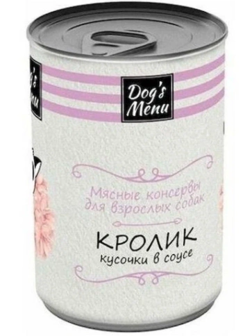 Влажный корм Dog`s Menu Rabbit для взрослых собак с кроликом кусочки в соусе, 340 г фото 1