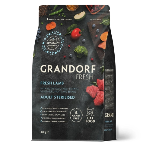 Сухой корм Grandorf Fresh Cat Lamb & Sweet Potato для стерилизованных кошек чувствительное пищеварение или склонность к аллергии ягненок, с бататом, 400 г фото 1
