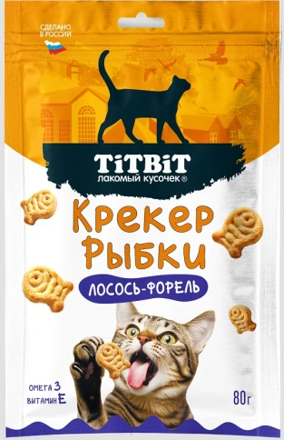 Лакомство Titbit крекер для кошек, рыбки со вкусом лосося и форели, 80 г фото 1