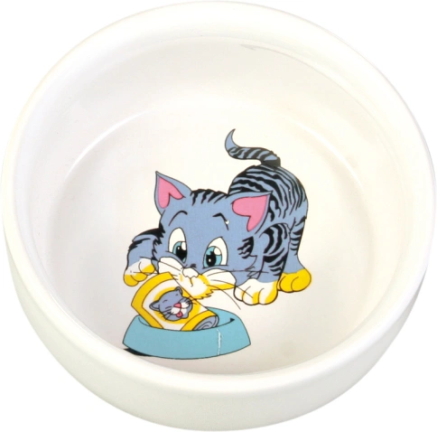 Миска Trixie для кошки, Голубой Котёнок керамическая, 11 см, 0,3 л фото 1