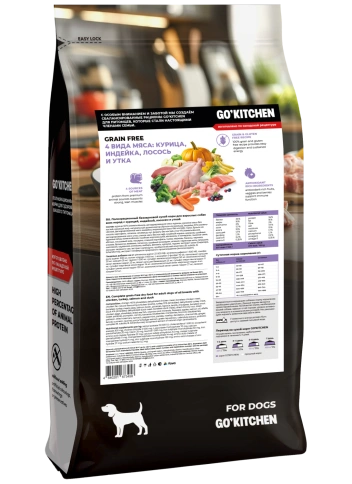 Сухой корм Go'Kitchen Chicken, Turkey, Salmon & Duck для взрослых собак всех пород, с курицей, с курицей, индейкой, лососем и уткой, 18 кг фото 2