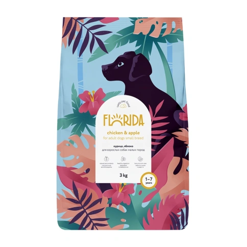 Сухой корм FLORIDA Mini Adult Chicken & Apple для взрослых собак малых пород, с курицей и яблоком, 3 кг фото 1