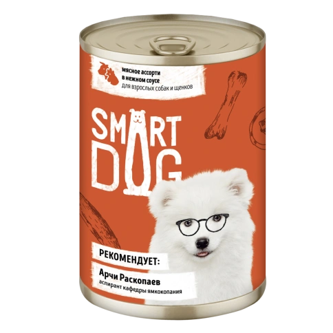 Влажный корм Smart Dog Meat Assortment для взрослых собак и щенков, мясное ассорти в нежном соусе, 400 г фото 1