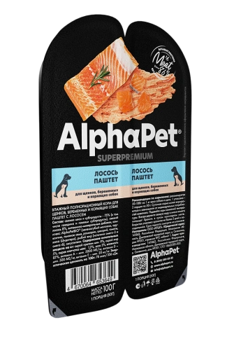 Влажный корм ALPHAPET Superpremium ламистер паштет Salmon для щенков, беременных и кормящих собак, с лососем, 100 г фото 3