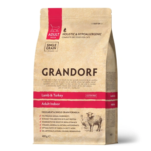 Сухой корм Grandorf Lamb & Turkey Indoor для домашних кошек, 400 г фото 1