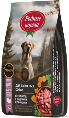 Сухой корм Родные корма Turkey & Vegetables для взрослых собак всех пород, с индейкой и овощами, 18 кг фото 1