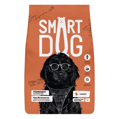 Сухой корм Smart Dog Turkey для взрослых собак крупных пород с чувствительным пищеварением, с индейкой, 3 кг фото 1