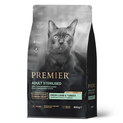 Сухой корм Premier Cat Lamb & Turkey Sterilised для стерилизованных кошек, с ягненком и индейкой, 400 г фото 1
