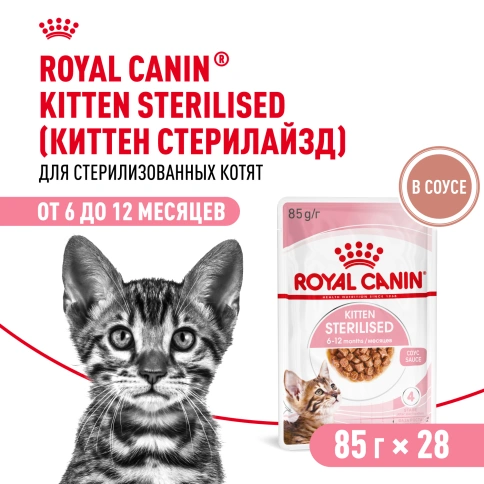 Влажный корм Royal Canin Kitten Sterilised в соусе для стерилизованных котят до 12 месяцев, пауч, 85 г фото 12