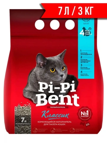 Наполнитель Pi-Pi Bent Classik для кошачьих туалетов, комкующийся из природного бентонита, 7 л фото 1