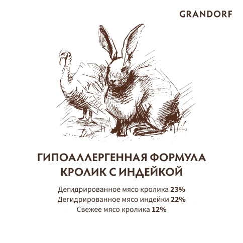Сухой корм Grandorf Rabbit & Turkey Med & Maxi для взрослых собак средних и крупных пород, с кроликом и индейкой, 3 кг фото 6