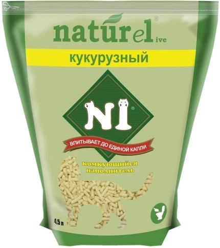 Наполнитель №1 Naturel для кошачьих туалетов, кукурузный комкующийся, 4,5 л фото 1