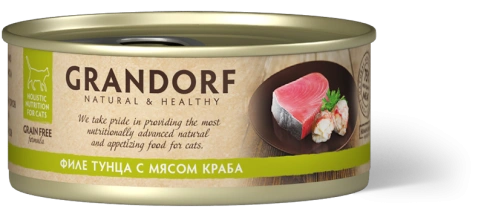 Влажный корм Grandorf Tuna & Crab для кошек, консервы, Филе тунца с мясом краба в бульоне, 70 г фото 1